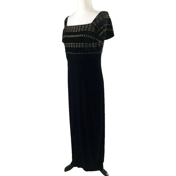 JOSEPH RIBKOFF Black Velvet Maxi Evening Dress Gown Size 10 w/ Inner Skirt - Picture 4 of 7